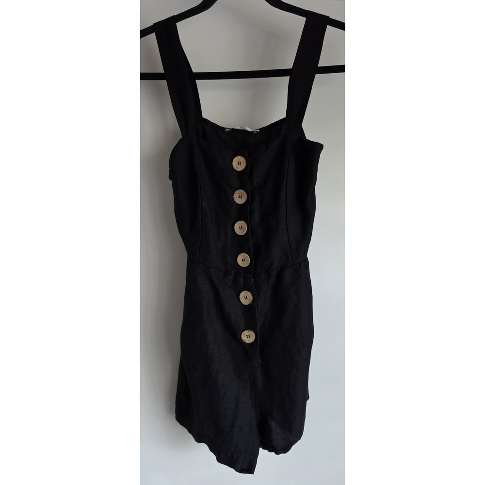 MNG Romper XS Black Solid Sleeveless Linen Blend Scoop Neck Playsuit